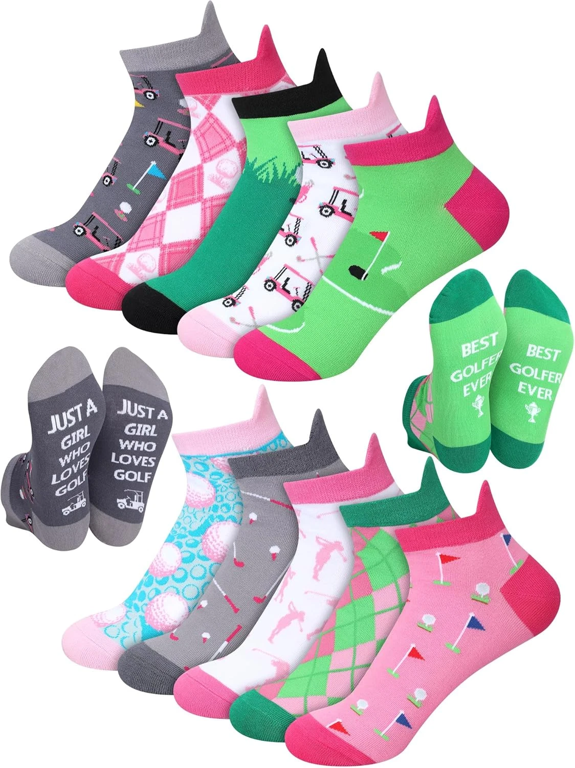 Funny Golf Socks for Women 10 Pack No Show Ankle Socks Gift for Golfers