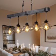 7PMBEANE Linear Chandelier for Dining Room, Modern 5-Light Kitchen Island Lig...