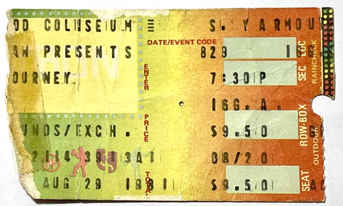 RARE CAPE COD COLISEUM 1981 JOURNEY CONCERT TICKET, SOUTH YARMOUTH, MASS.