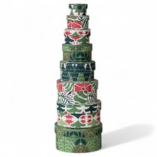 Round Handmade Recycled Paper Botanical Green Nesting Gift Boxes  8 Sizes
