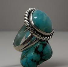 SW Navajo Handmade 925 Sterling Silver Braided Edge Tourquoise Ring Sz5.5 5.7g