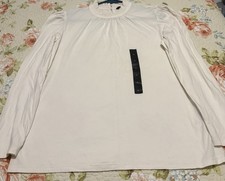 BANANA REPUBLIC Stretch-Cotton Puff-Sleeve Top NWT Cream White - Size Medium