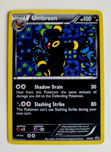 Umbreon BW93 Holo Black Star Promo Pokemon Card 2013 - Clean / No Creases - LP