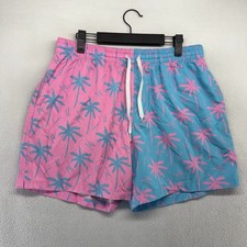 Chubbies Swim Shorts Men's Medium Blue Pink tropical Palm Trees Cut Liner 5.5 in
