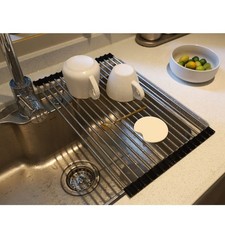 Roll up Dish Drying Rack Over The Sink Portable Stainless Still Rolling Rack ...