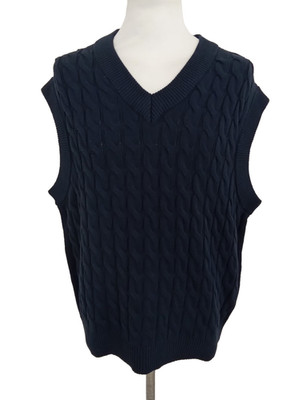Only & Sons Men's Sweater Vest Size L Navy Cable Knit S/Sleeve Rib Trims New