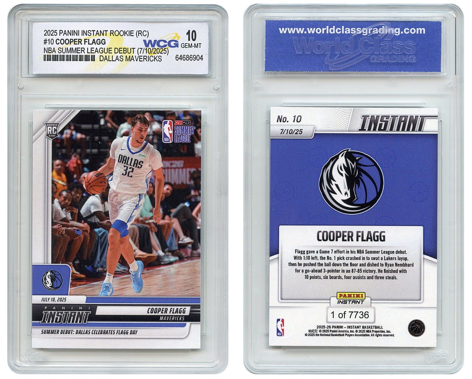 2025 Panini COOPER FLAGG Rookie Card #10 NBA Summer League Debut - GEM MINT 10