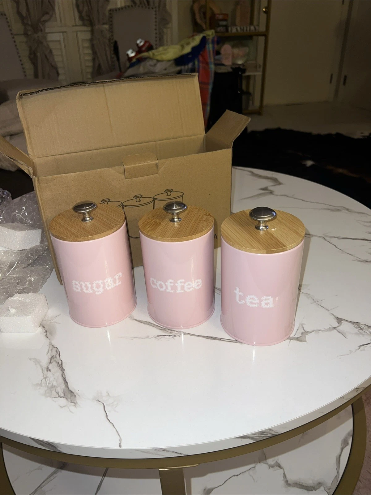 Set of 3 Metal Food Storage Tin Canister/Jar with Bamboo Lid (baby pink)
Opens in a new window or ta