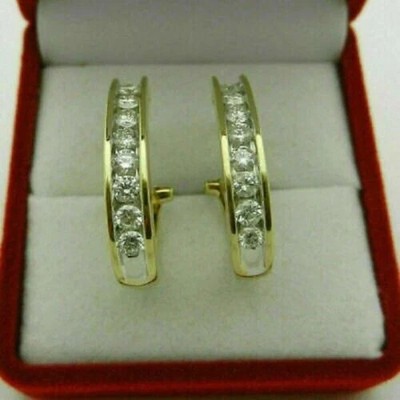 Laborgefertigte Damen-Creolen 3,00 kt Rundschliff Diamant 14 kt Gelbgold-Finish