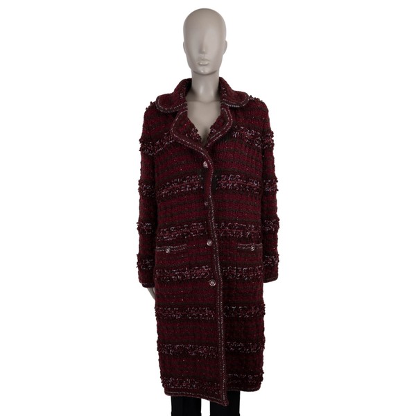 73218 Auth CHANEL Burgundy Cashmere 23P Chunky Knit Coat Jacket 38 S