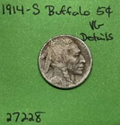 1914-S Buffalo 🦬 Indian Head Nickel 5c Vg Very Good Details