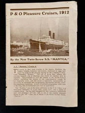 P & O Pleasure Cruises 1912 Program Twin Screw SS Mantua Itinerary Leaflet 4 Pgs