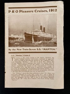 P & O Pleasure Cruises 1912 Program Twin Screw SS Mantua Itinerary Leaflet 4 Pgs