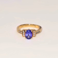 1.1ct Natural Oval Tanzanite & Diamond Engagement Ring 18K Yellow Gold
