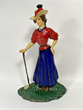 Lady Golfer Doorstop or Bookend Victorian Vintage Painted Cast Iron Retro Sport