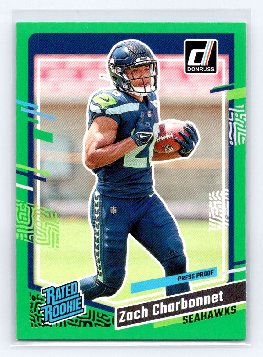 2023 Donruss #392 Zach Charbonnet Rated Rookie Press Proof Green