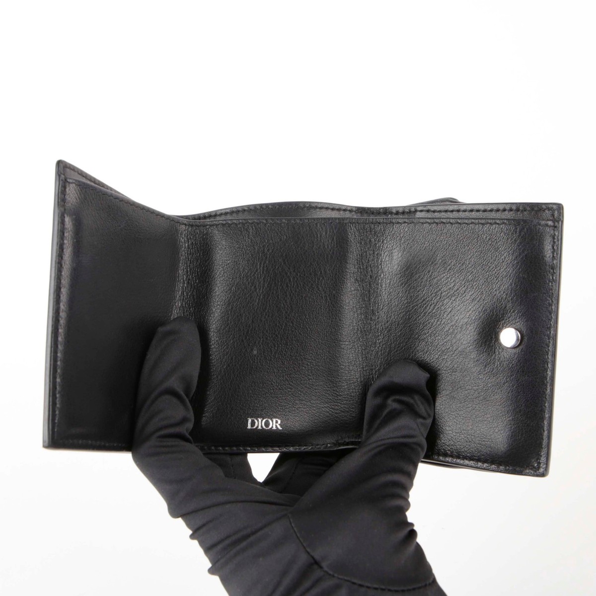 Dior Oblique Galaxy Leder 3-Falten Geldbörse Schwarz