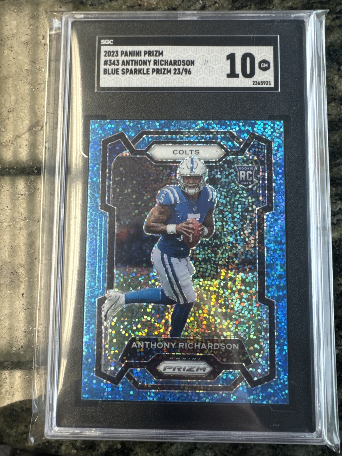 Anthony Richardson 2023 Panini Prizm #343 Blue Sparkle RC /96 SGC 10