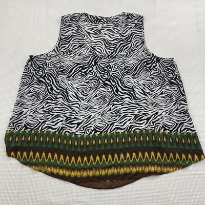 East 1946 Top Womens 26/28W Sleeveless Tank Top Zebra Print Shirt Lightweight
