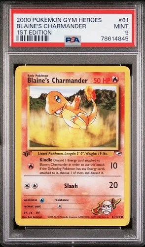 PSA 9 MINT VINTAGE 2000 GYM HEROES BLAINE'S CHARMANDER 1ST EDITION 61/132🔥