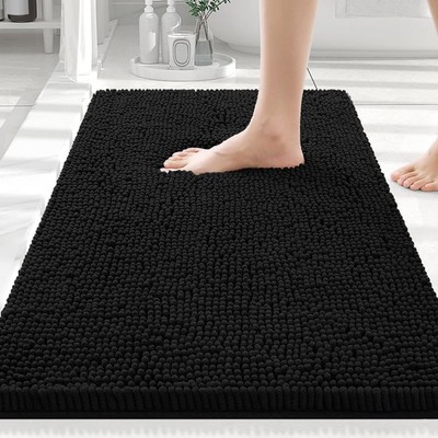 Smiry Luxury Chenille Bathroom Rugs 30x20, Extra Soft and 30'' X 20'', Black