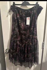 Lauren Ralph Lauren 14W Floral Chiffon Dress Black Purple Pink Cap Sleeve