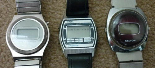 Vintage Men LCD Watch Bundle Timex Kelton Chronograph F H Cell Texas Instruments