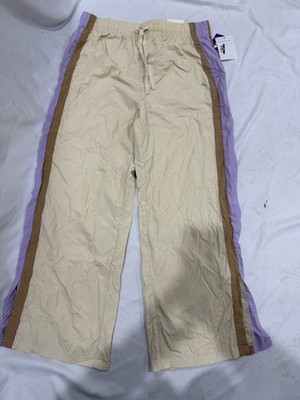 Colorblock Track Pants Ivory Multi M Wide Leg Joggers NWT