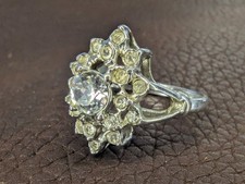 Vtg Signed Uncas Crystal Rhinestone Cluster Cocktail Ring Silver Tone Sz 6.75