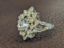 Vtg Signed Uncas Crystal Rhinestone Cluster Cocktail Ring Silver Tone Sz 6.75