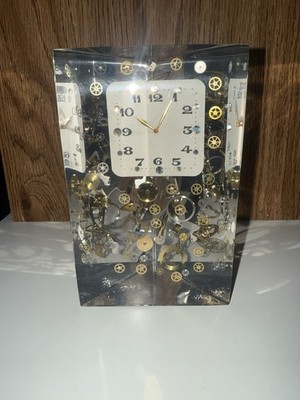 Vintage Pierre Giraudon Exploding Suspended Clock In Lucite. Triangular
