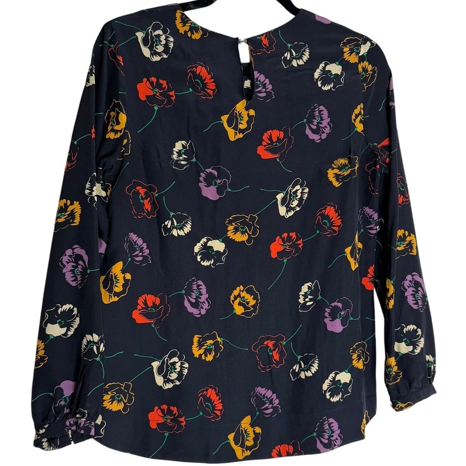 Steven Alan Blouse Top Women's Small Black Floral Silk Round Neck Keyhole Back - Image 2 of 4