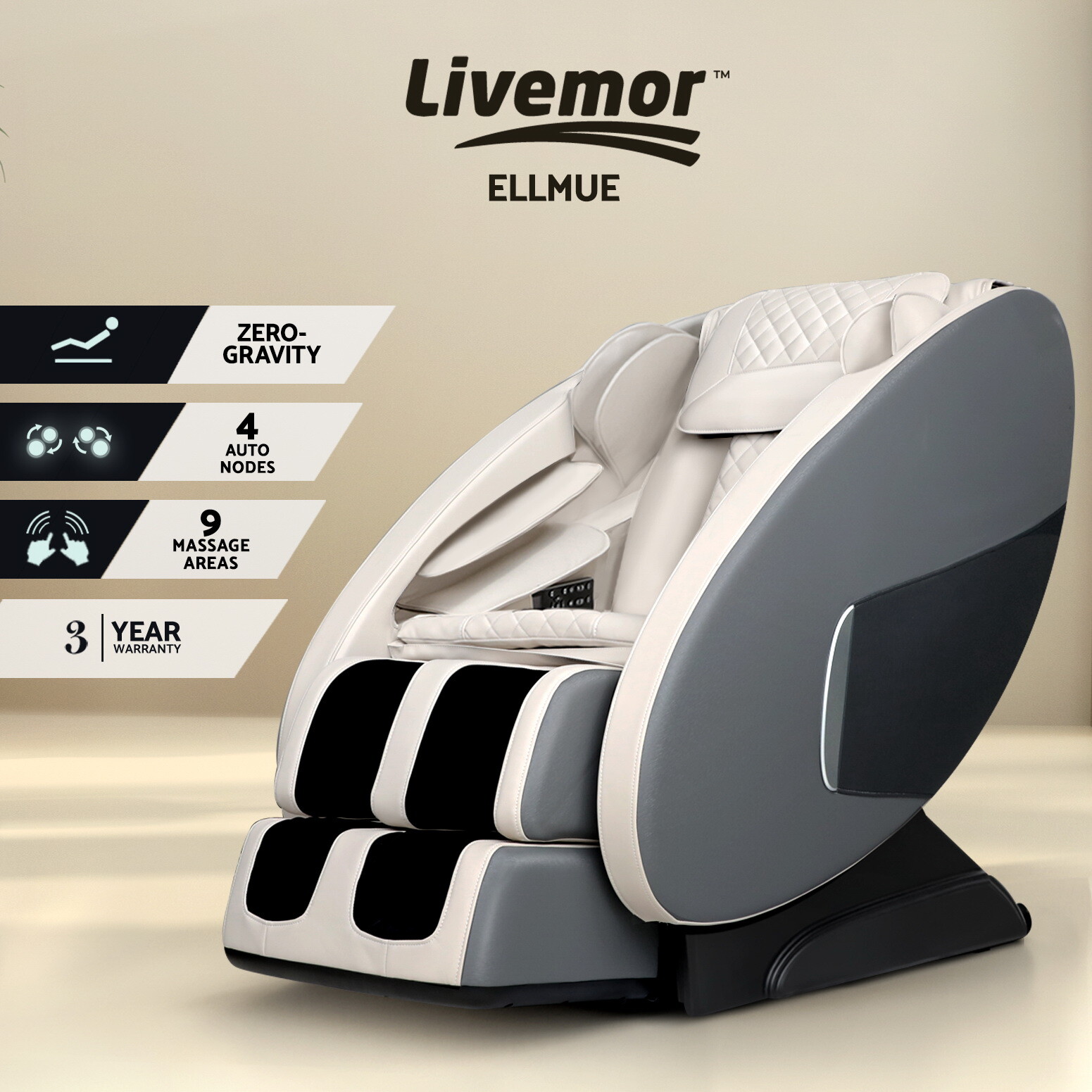 Livemor Massage Chair Electric Recliner Shiatsu Full Body Massager Grey