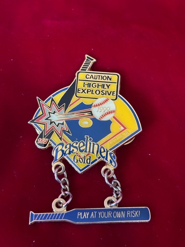 1999 Caution Highly Explosive Play At Your Own Risk Softball Baseliners Gold Pin - Picture 1 of 2