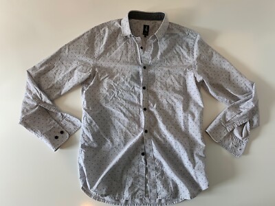 Howe Long Sleeve Button Front Shirt Men's Size Large Gray Headphones All Over