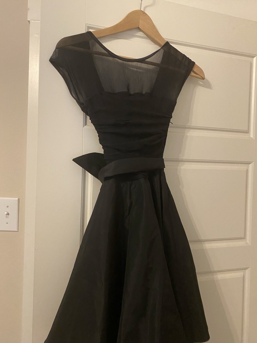 Vintage 90s Roberta Black Mesh And Silk Shantung Dress Size 5/6