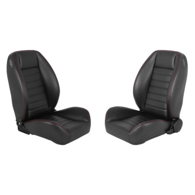 TMI Pro Series Black Low Back Cruiser Bucket Seat Pair w/ Red Stitching