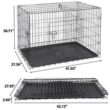 Durable Folding 42"Dog Crate Kennel 2 Door Metal Pet Cage House with Tray Black 