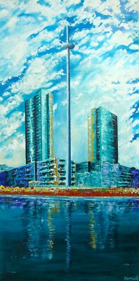 Original Impressionist Architektur Acryl Gemälde auf Leinwand Brighton i360