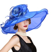 6.7" Huge Womens Floral Wide Brim Kentucky Derby Church Dressy Ascot Hat A416