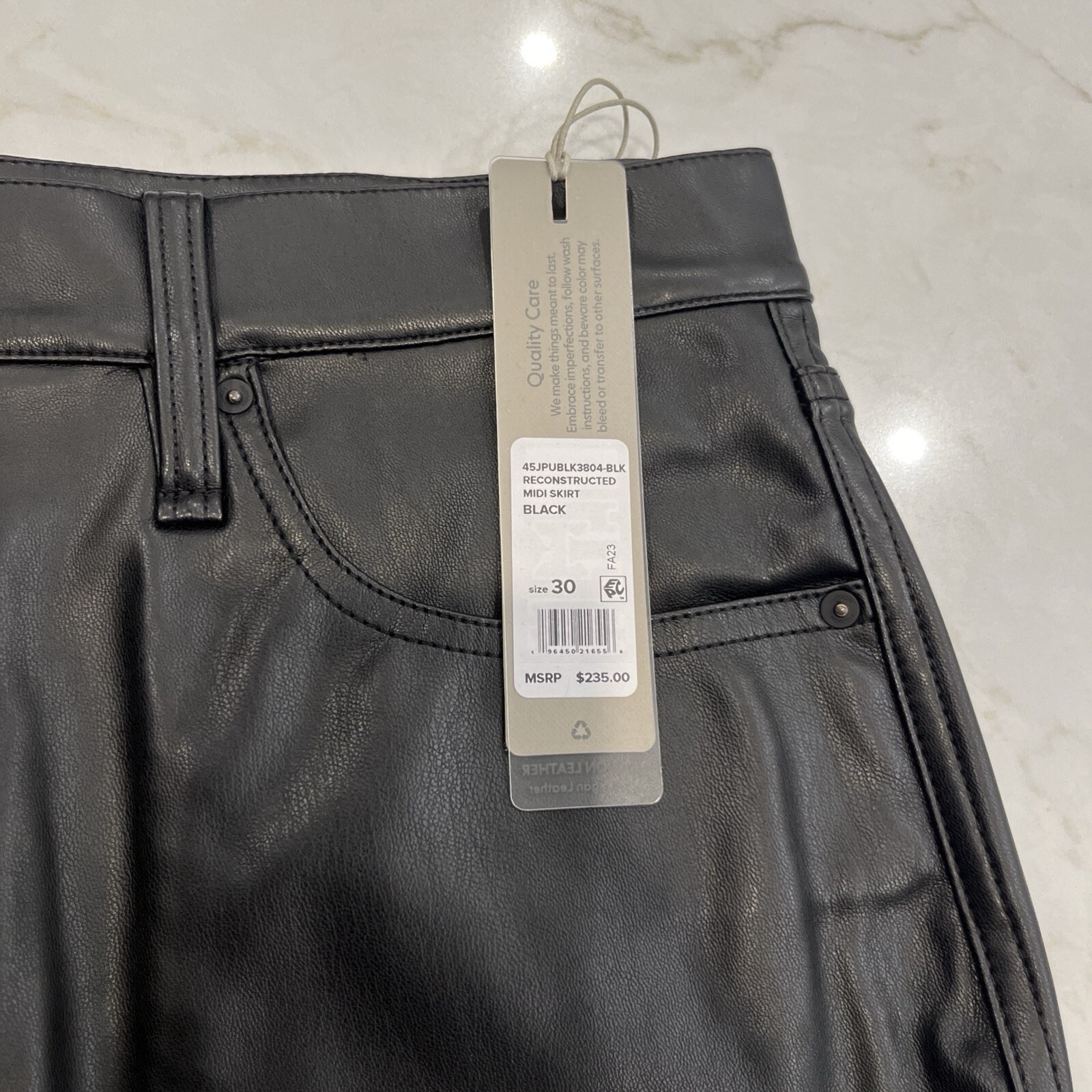 Hudson Black Vegan Leather Midi Skirt Size 30 Retail $235 TAGS ON-image