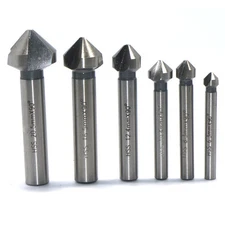 6pc 3 flute 90° HSS Countersink Chamfer Cutter End Mill Drill Milling Tool Set 