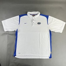 Florida Gators Polo Shirt Large White Blue Men Nike Team Fit Dry NCAA Stain Used