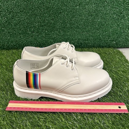 Dr Martens Oxford Pride Womens 9 White Leather Shoes Lace Up 27522 Preppy New - Picture 11 of 12