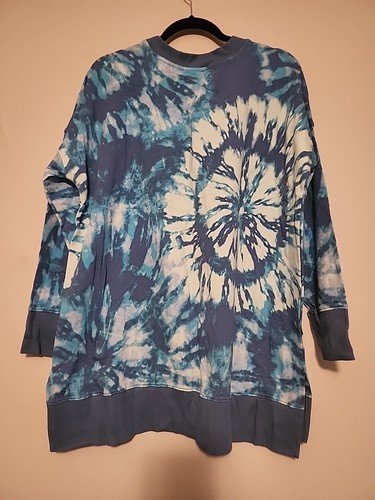 LulaRoe Women's Hannah Large Long Sleeve Blue Tie Dye Sweatshirt - Picture 2 of 2