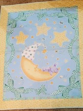Moon  Stars  Bear Baby Crib Quilt 43 1/2 x 35 1/2 Also Great For Floor/Wall