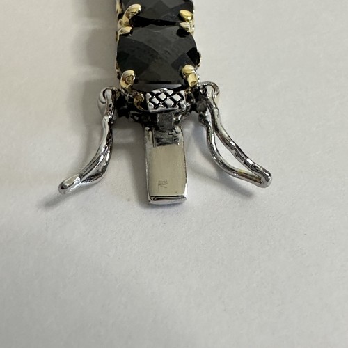 Bracelet Black Faceted Tennis Style Two Toned Safety Clasp IJDI China 925 Marked - Picture 5 of 13