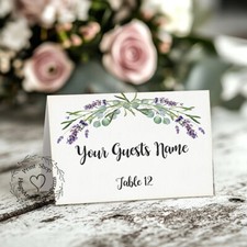 EUCALYPTUS  LAVENDER FLORAL TENT STYLE WEDDING PLACE CARDS or TABLE CARDS 96