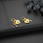 2PCS Gold Plated Heart Locket Key Love Hoop Huggie Earrings for Women Girls