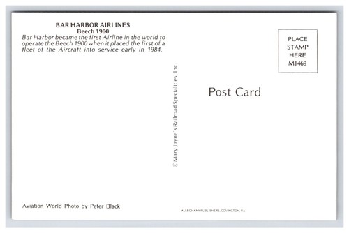 Postkarte: Flugzeug: Bar Harbor Airlines, Buche 1900 - unverpostet - Bild 2 von 2